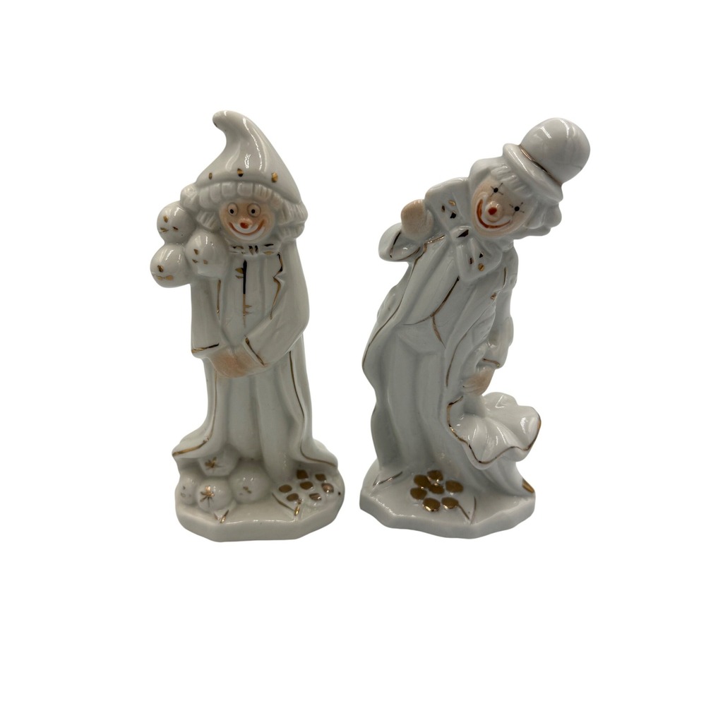 Vintage Sophia Ann White Clown Figurine Set White Gold ‎ Porcelain Japan